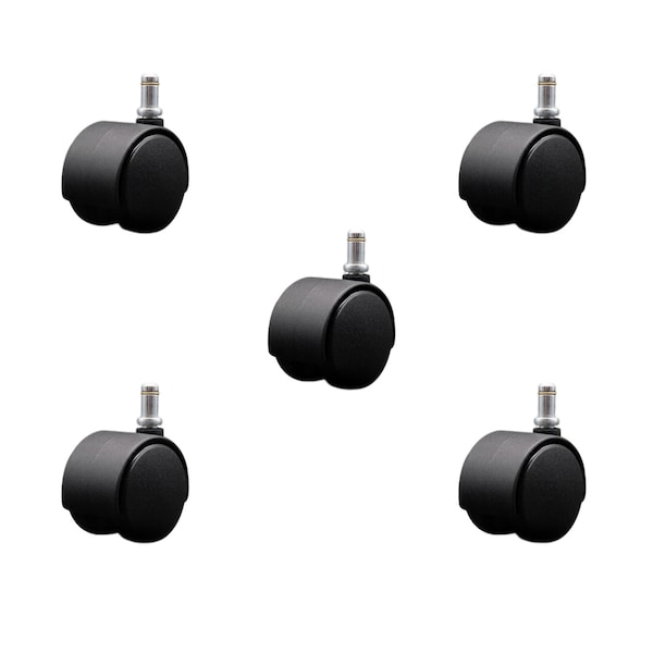 2'' Chair Casters Nylon Hooded Twin Wheel 7/16'' Grip Ring Stem, 5PK